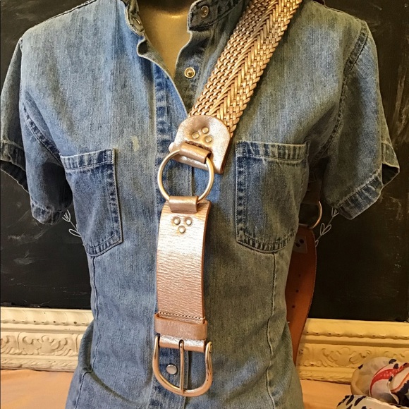 Cache’ Brushed Gold Leather Braided Belt NWOT - Picture 4 of 9